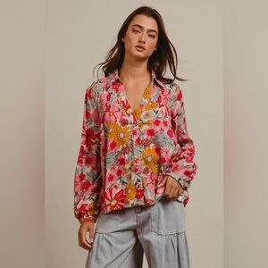 BiBi Woven Floral Printed Shirt Top